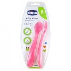 Chicco 2 Cuillères en silicone Rose 6m+