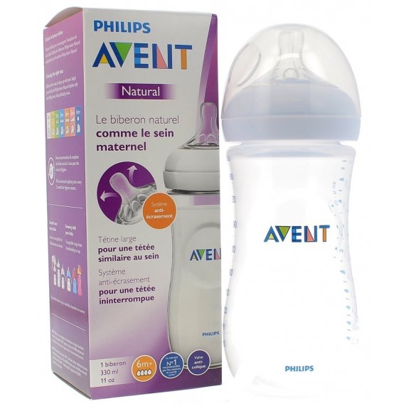 Avent Biberon natural plastique 6M+ débit rapide 330ml