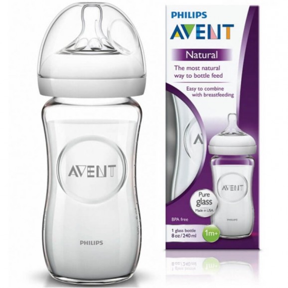 Avent Biberon natural en verre 1M+ Avent débit lent 240ml