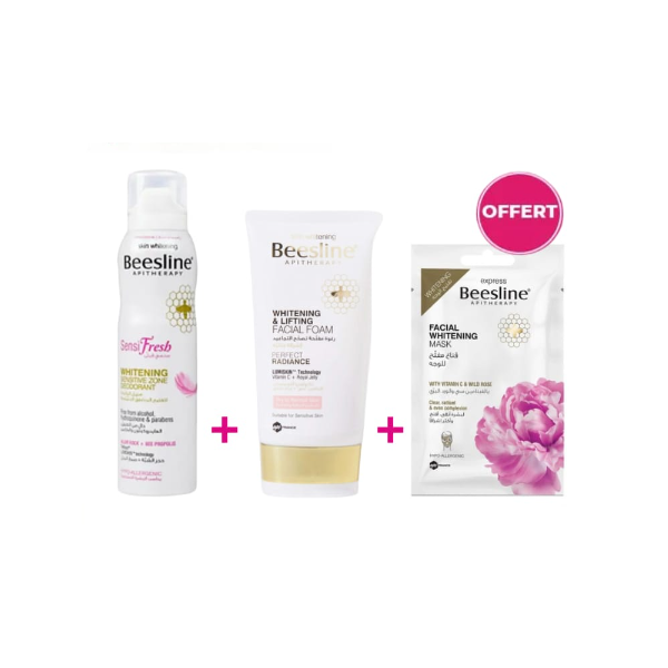 BEESLINE Sensifresh Spray Déodorant Intime 150ml + gel Visage eclaircissant Lifting 150ml+Masque Eclaircissant Visage (Offert)