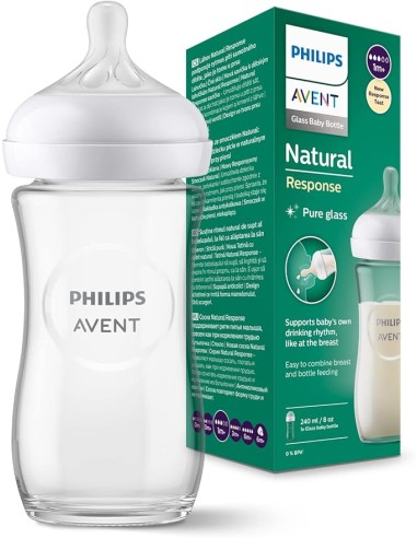 Avent Biberon Natural Response en verre 1M+ Avent débit lent 240ml