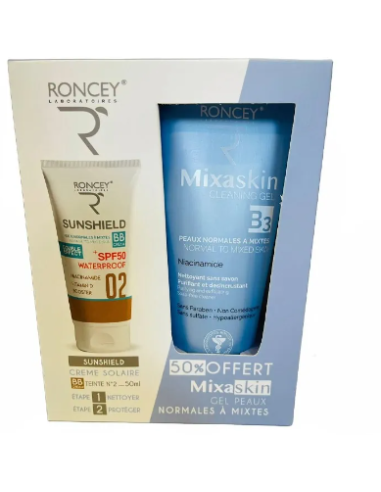 RONCEY Coffret Sunshield Teinte 02 et Mixaskin gel pour Peaux Mixtes -50%