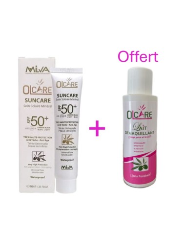 Olcare Ecran Solaire Minéral Teinté Anti Tâche Anti Age SPF50+ 40ml + Lait Démaquillant 100ml