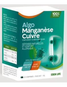 Eden Life AlgoManganèse Cuivre 30 Comprimes