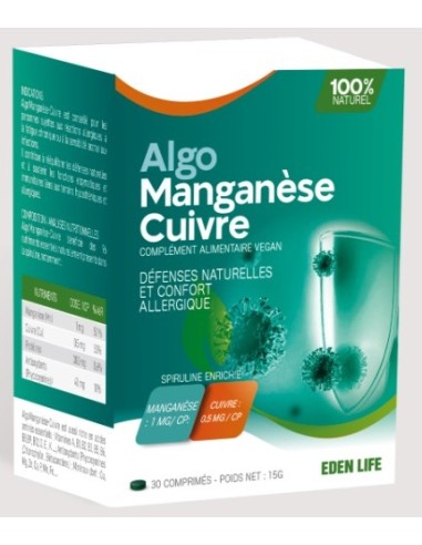Eden Life AlgoManganèse Cuivre 30 Comprimes
