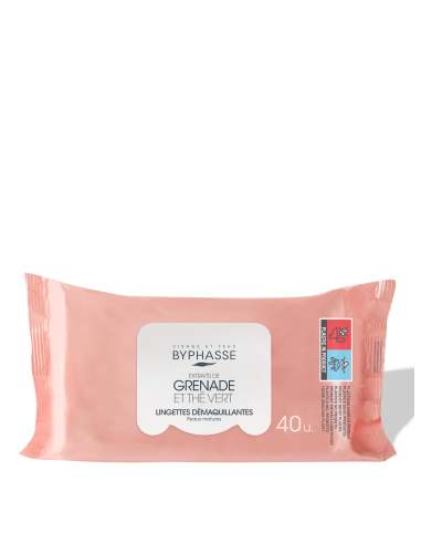 Byphasse Lingettes Démaquillante Grenade et Thé vert 40 Unités